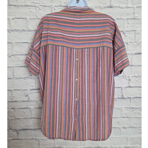 Madewell Top Womens Size Small Courier Button-Back Shirt Rainbow Stripe V Neck - Picture 2 of 15